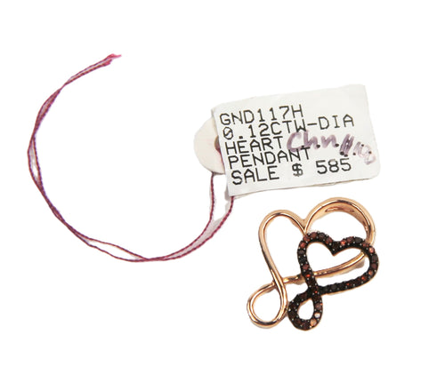 10kt rose gold  red diamond double heart pendant