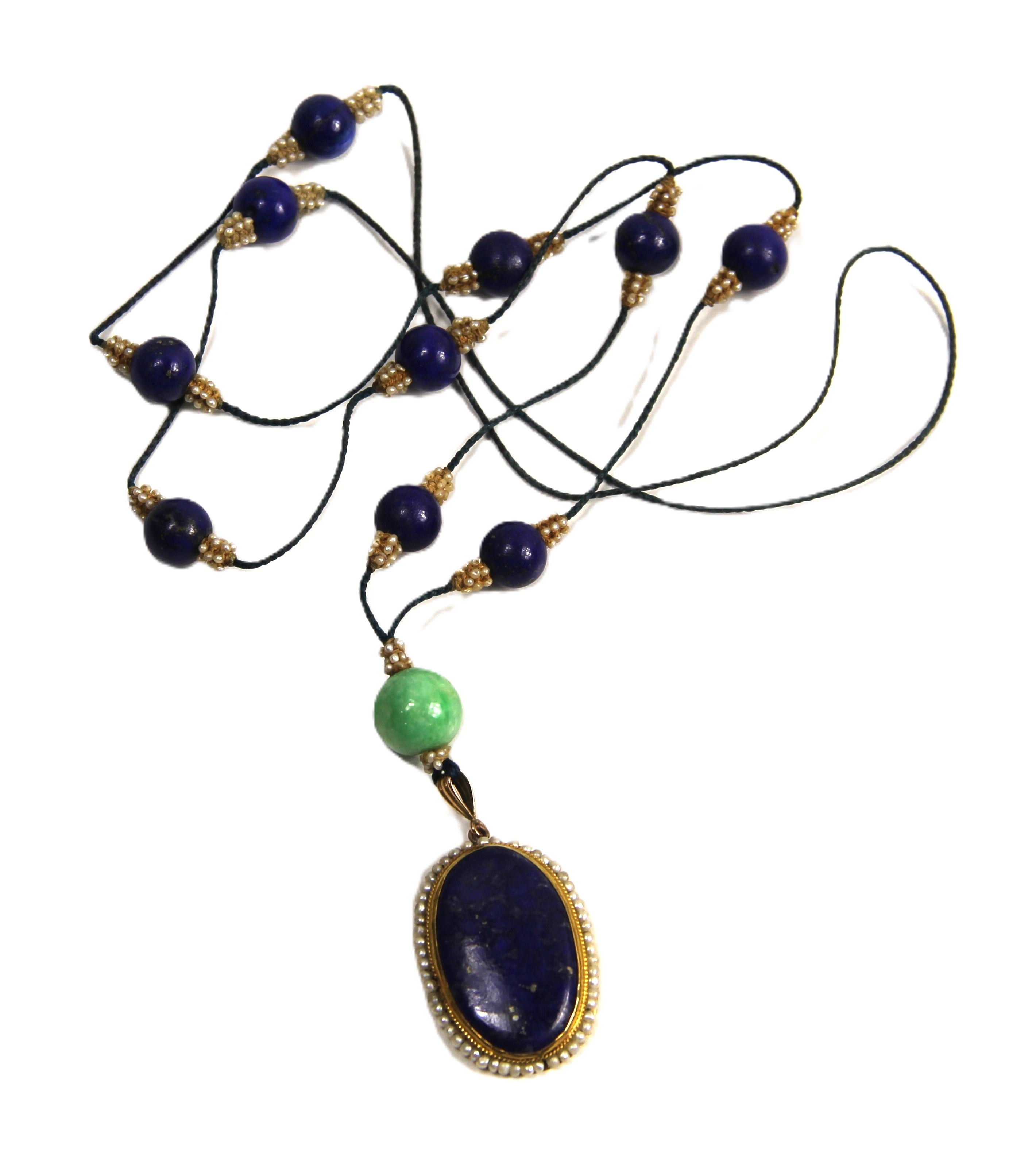 Antique Art Deco estate necklace of lapis and 14kt gold