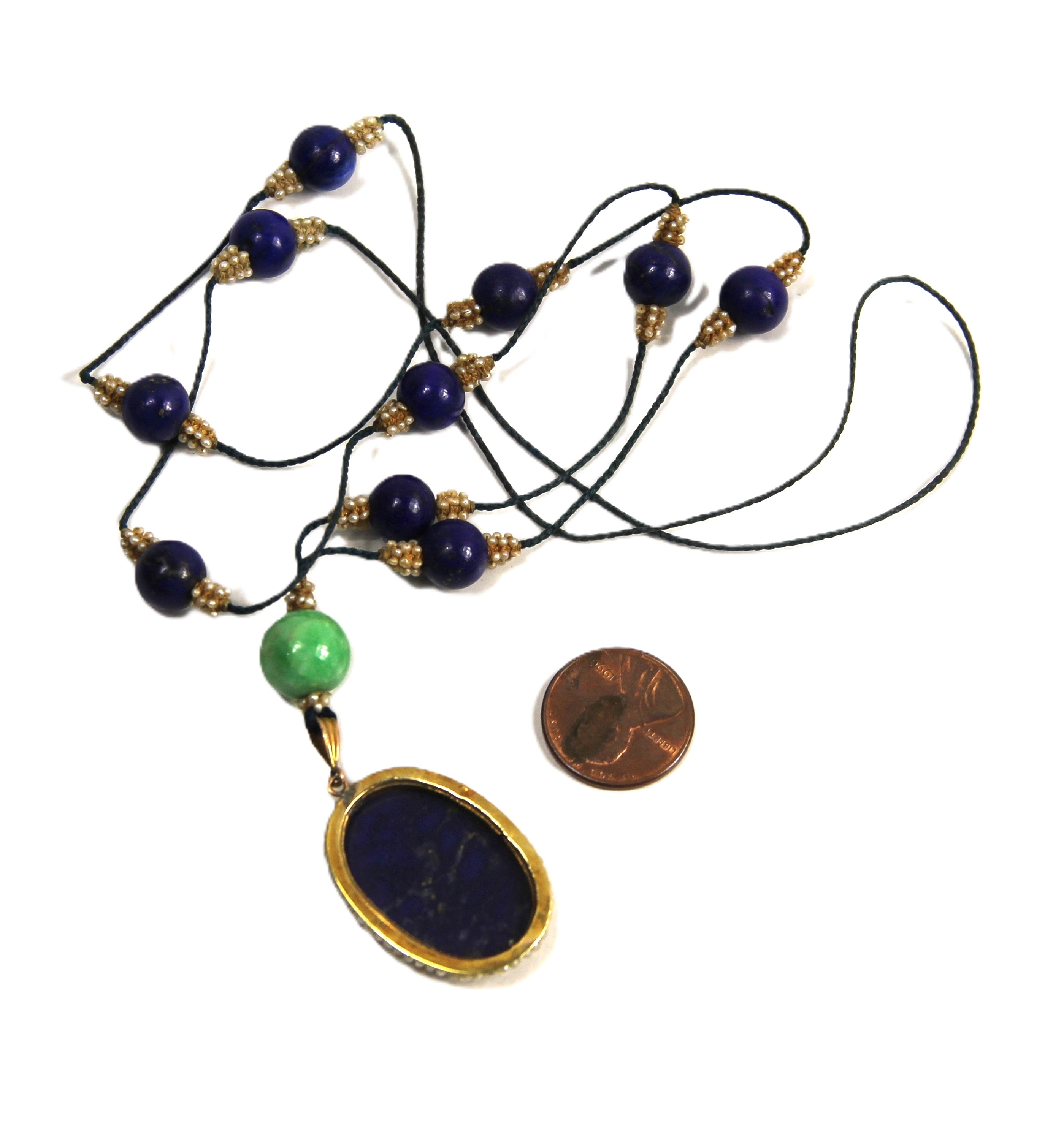 Antique Art Deco estate necklace of lapis and 14kt gold