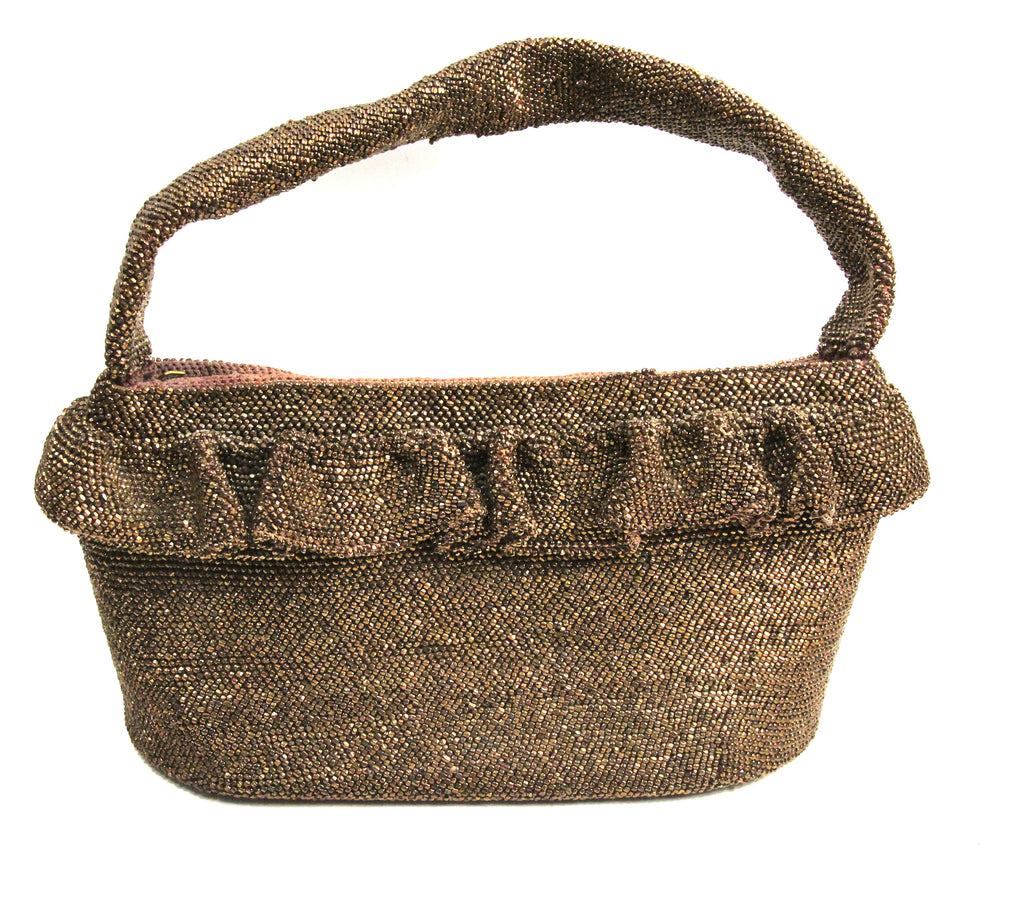 1940s vintage bronze glass beaded purse