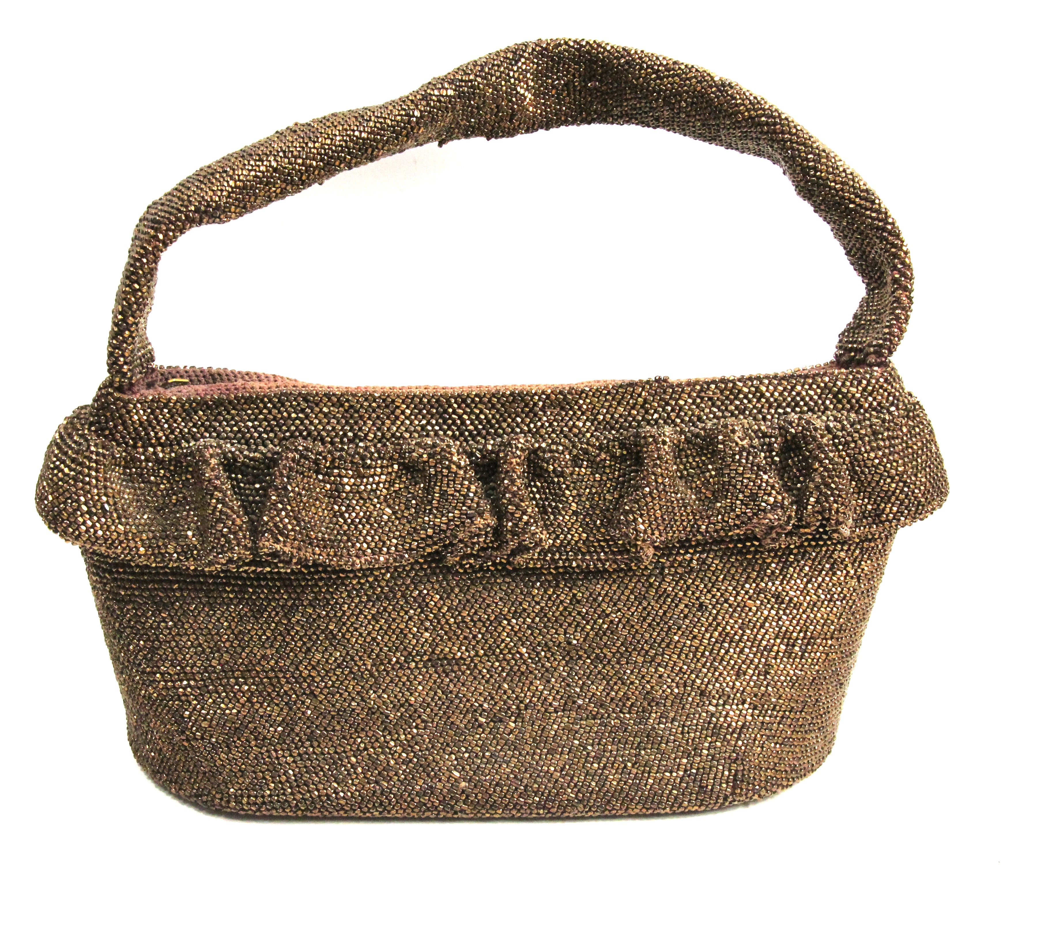 1940s vintage bronze glass beaded purse