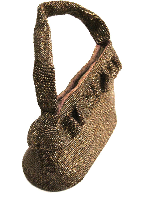 1940s vintage bronze glass beaded purse