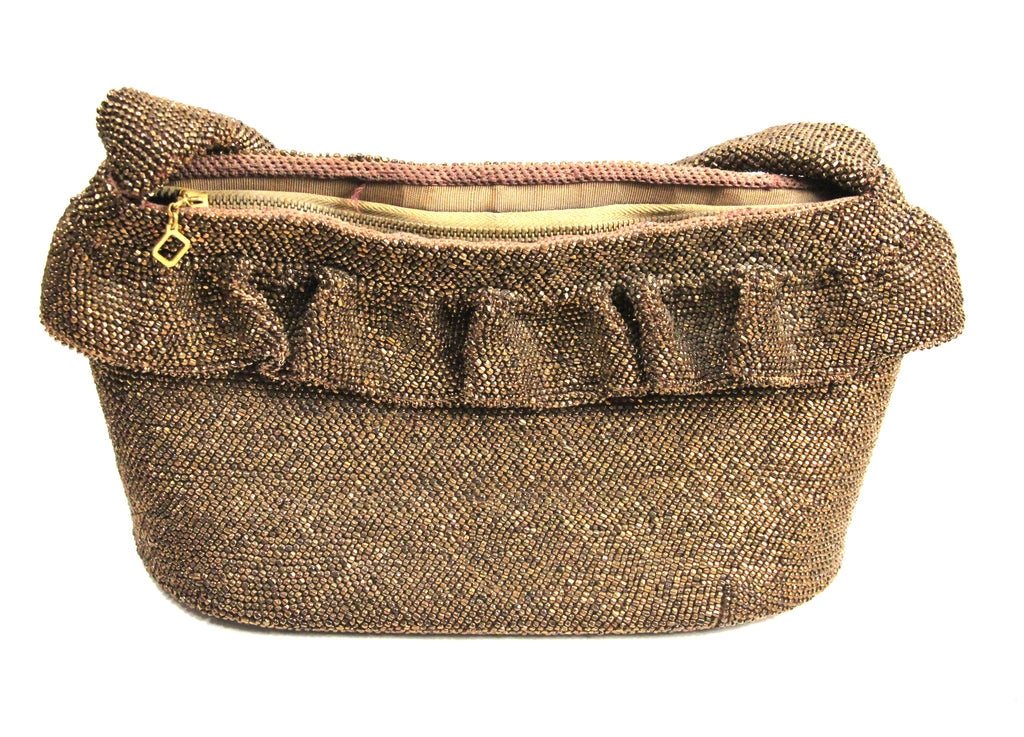 1940s vintage bronze glass beaded purse