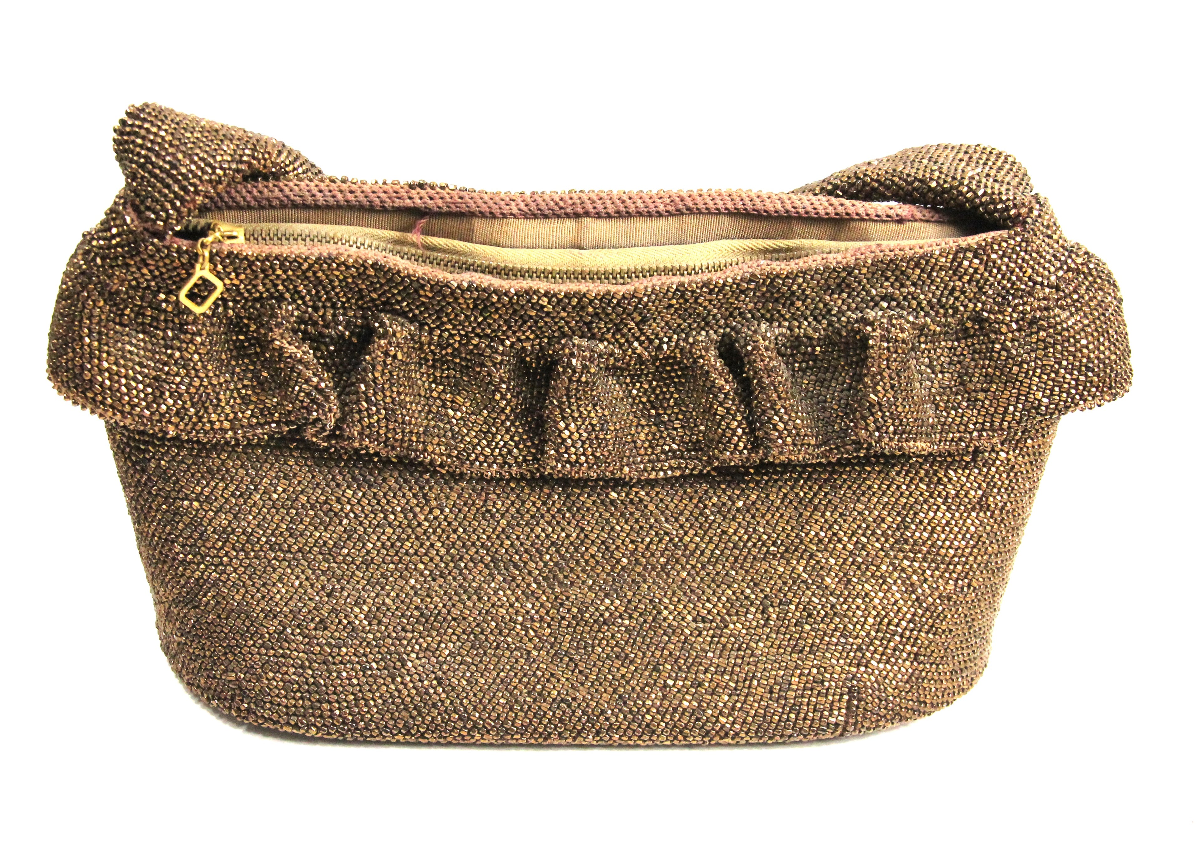 1940s vintage bronze glass beaded purse