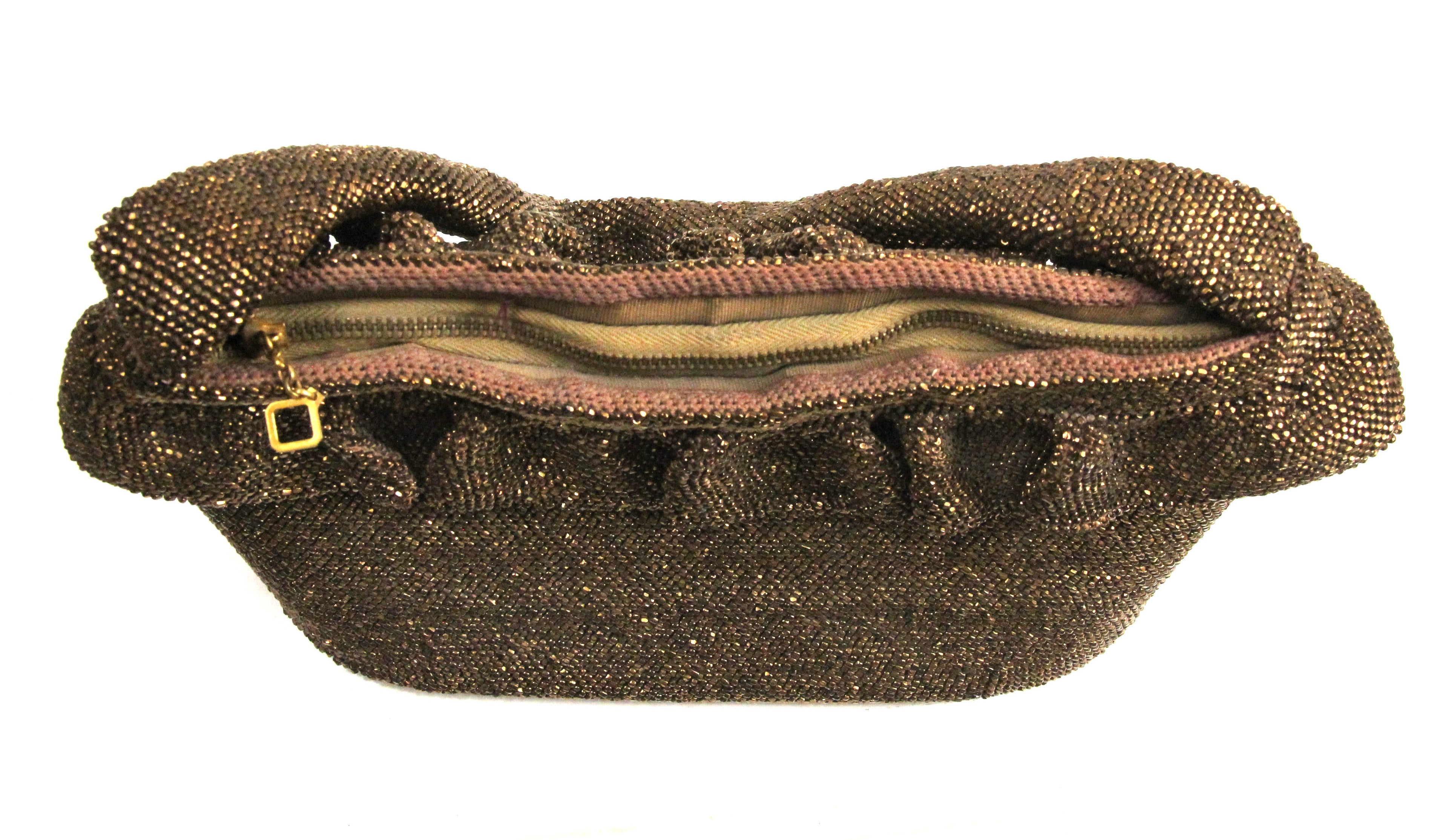 1940s vintage bronze glass beaded purse
