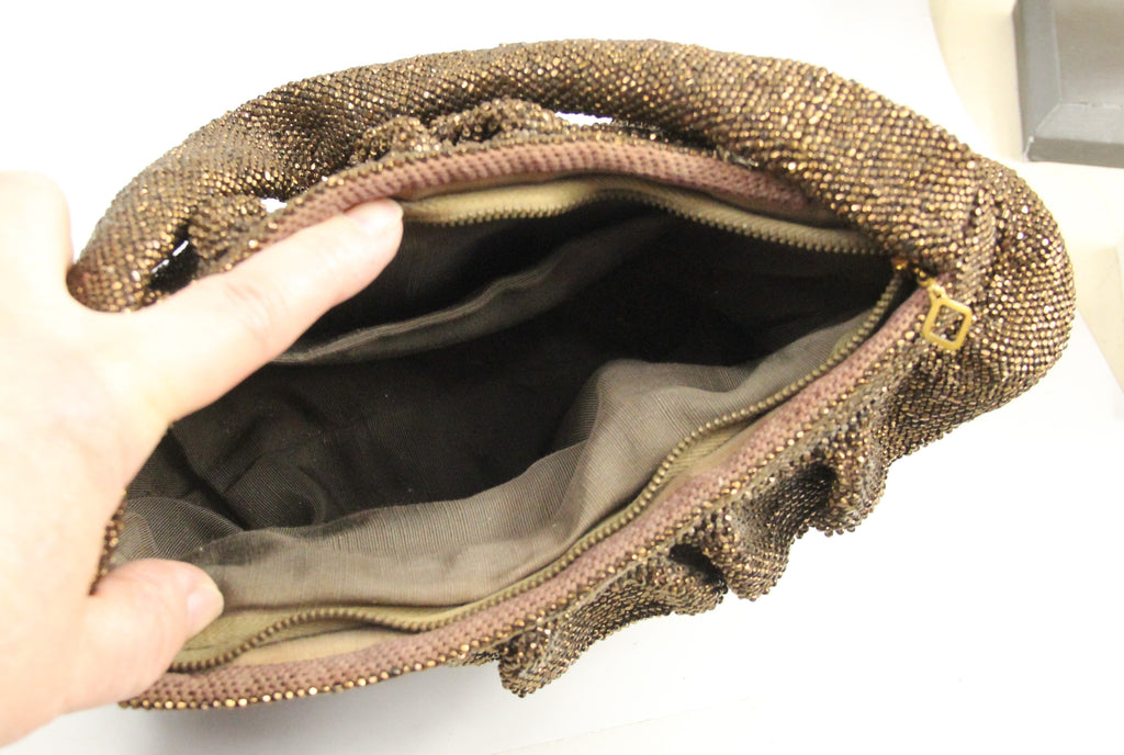 1940s vintage bronze glass beaded purse