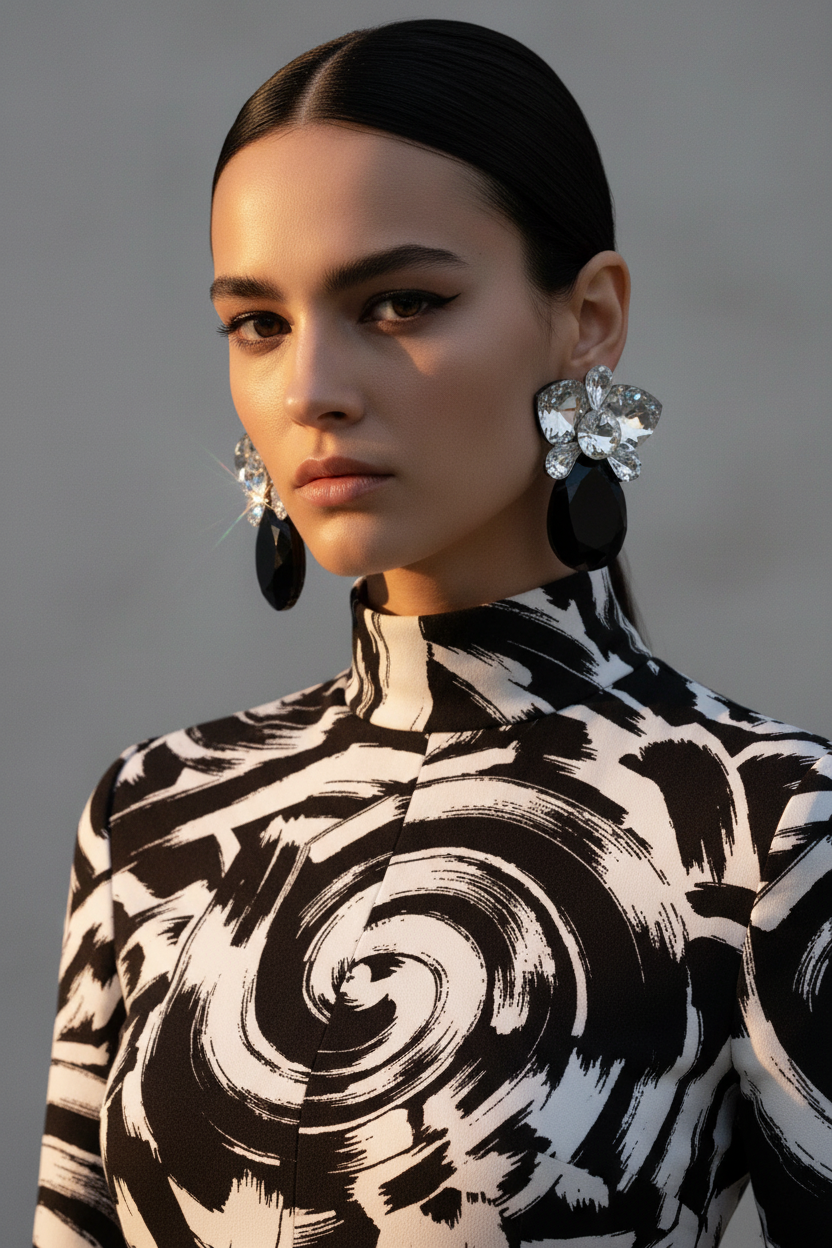 80'S VINTAGE GLASS STATEMENT EARRINGS