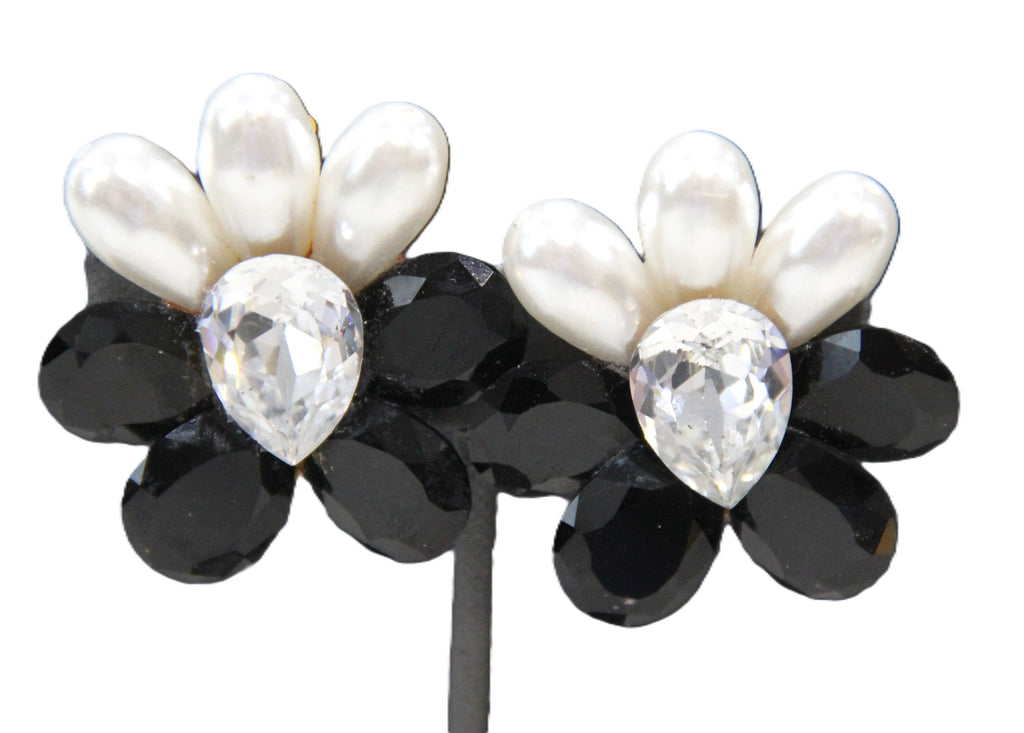 80's vintage statement earrings with glass and fx pearls