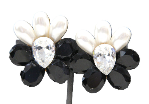 80's vintage statement earrings with glass and fx pearls