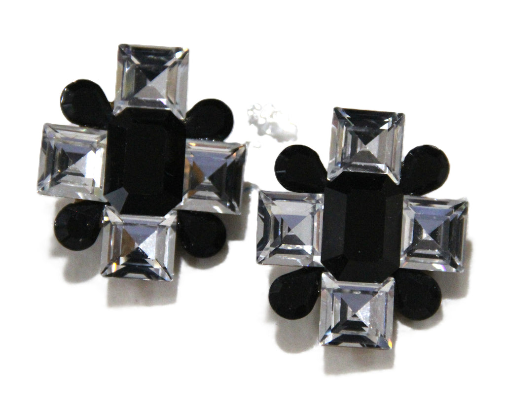 80's Maltese Cross huge glass crystal statement earrings