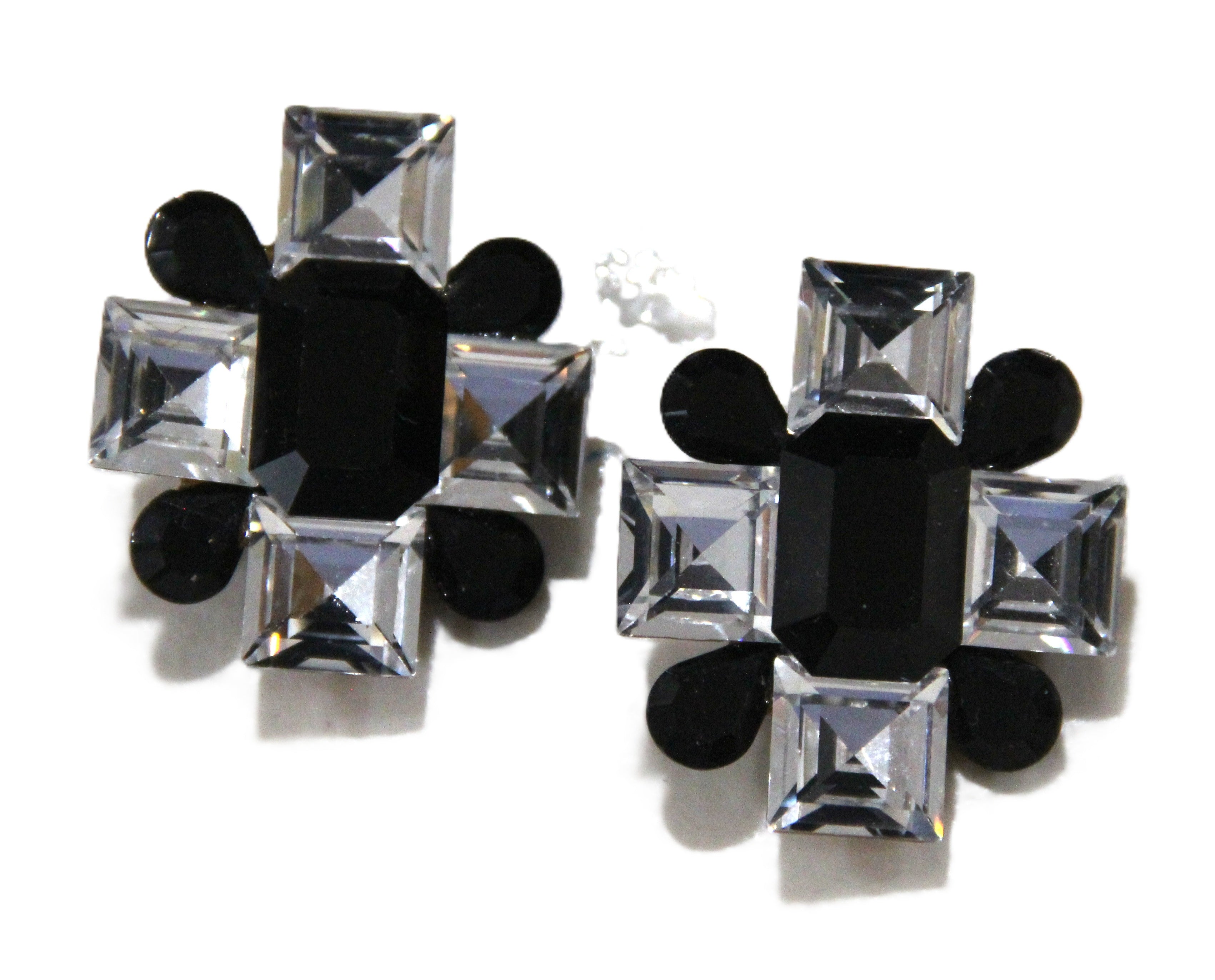 80's Maltese Cross huge glass crystal statement earrings