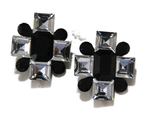 80's Maltese Cross huge glass crystal statement earrings