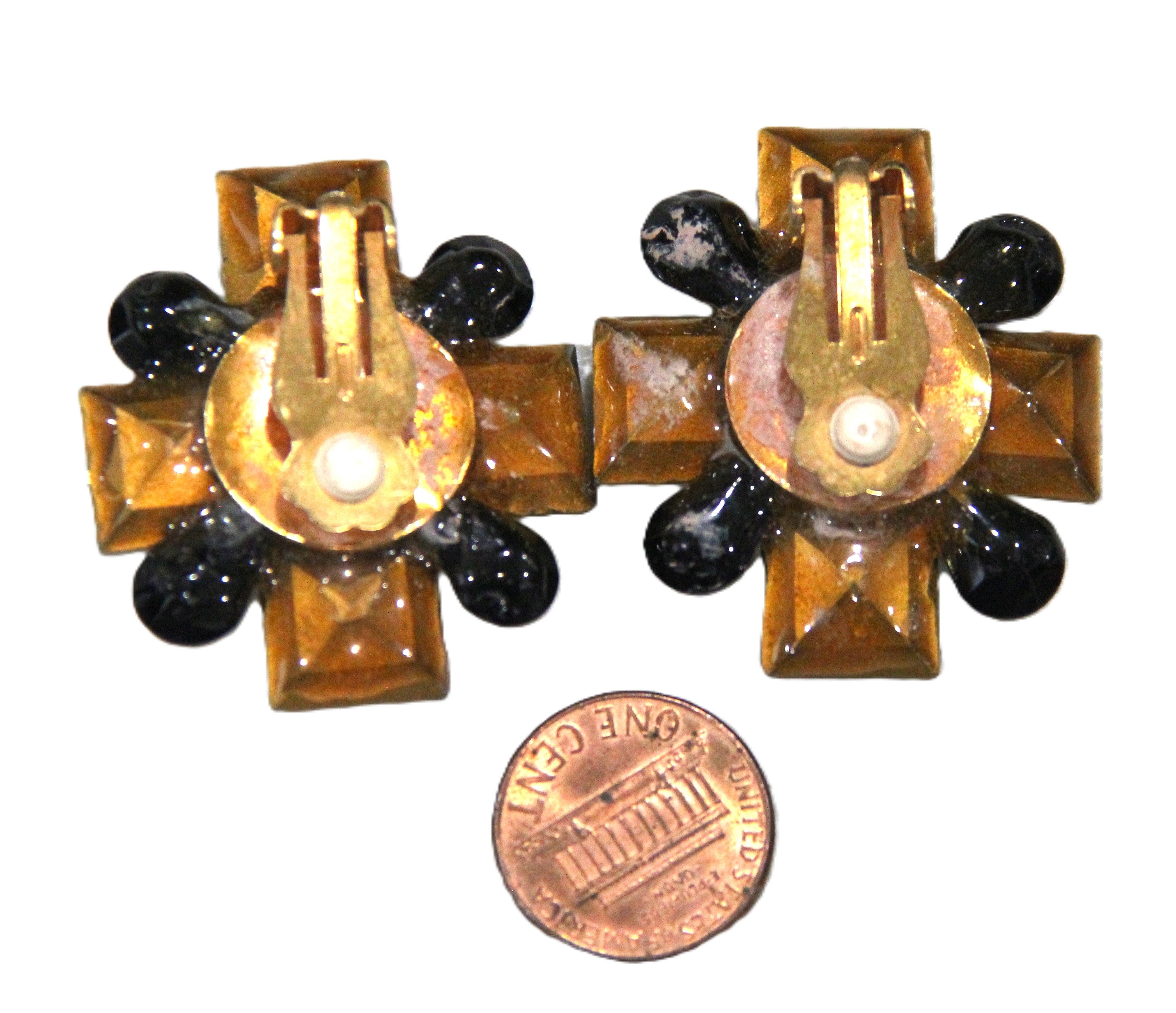 80's Maltese Cross huge glass crystal statement earrings