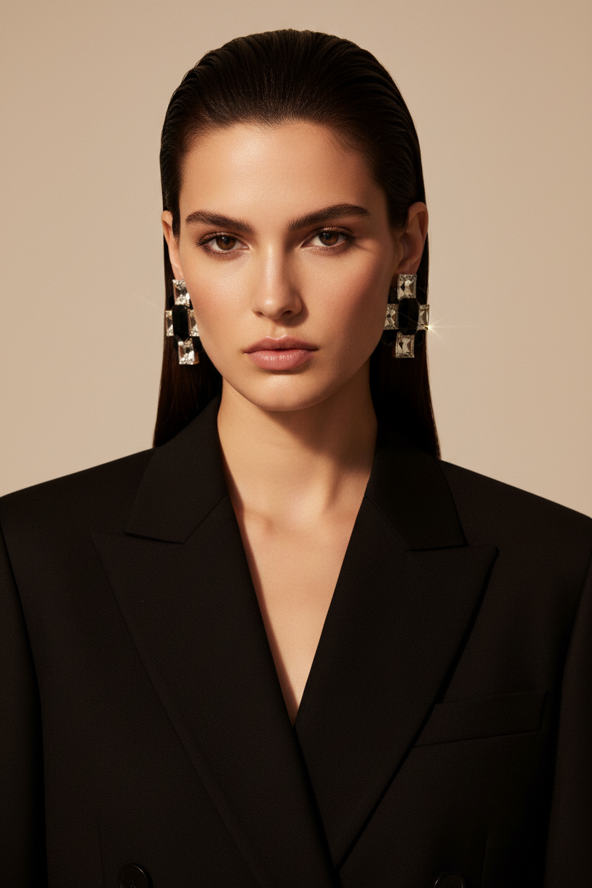 80's Maltese Cross huge glass crystal statement earrings