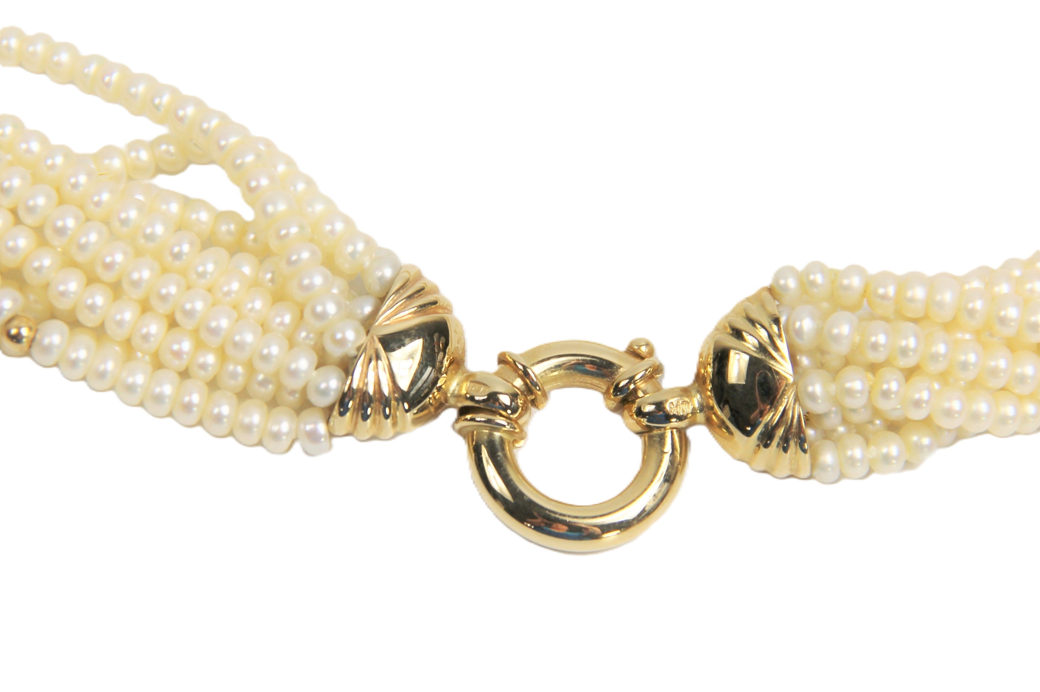 80s estate jewelry 14kt gold and 10 strand pearl necklace