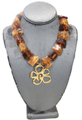 MODERN AMBER RESIN FLOWER PENDANT STATEMENT NECKLACE