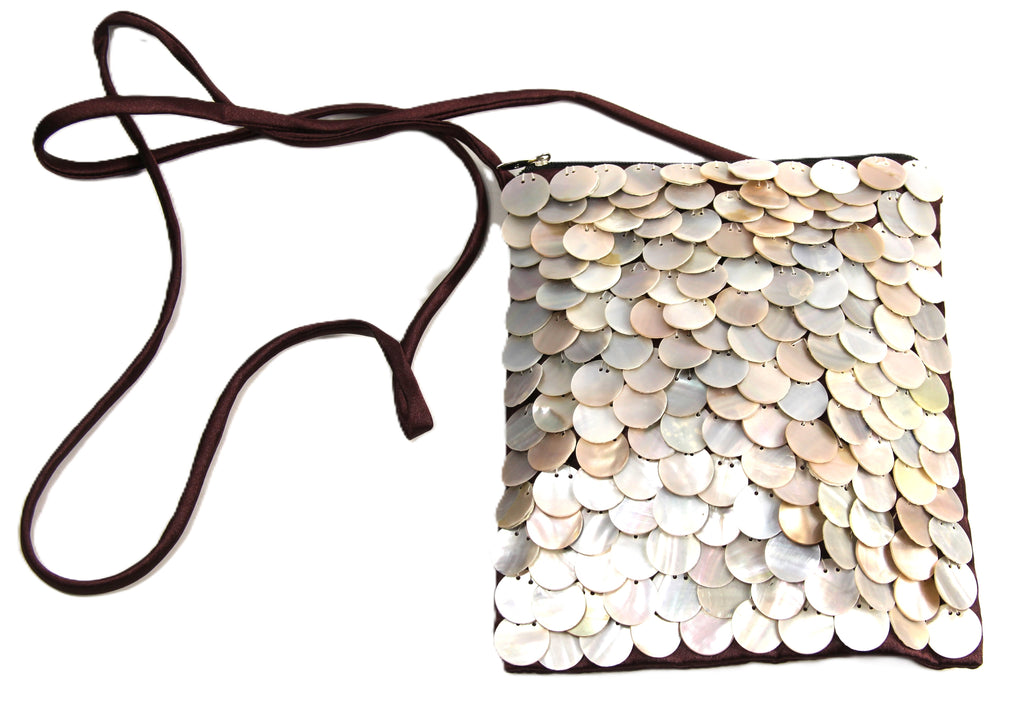 NEW & ON TREND SATIN & MOTHER OF PEARL PAILLETTES CROSS BODY PURSE