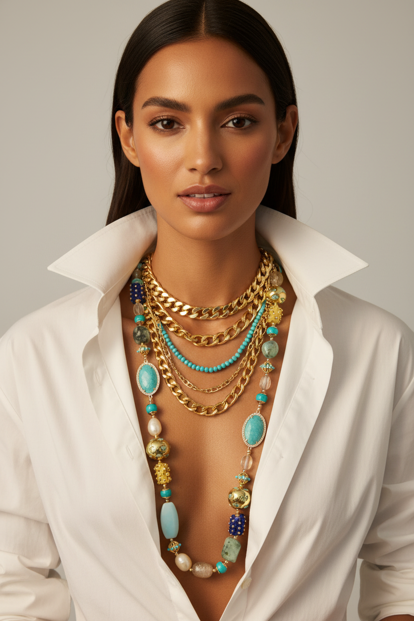 Multi gemstone layering necklace