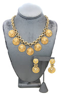 ANNE KLEIN VINTAGE LION CHARM NECKLACE & PIERCED EARRINGS SET
