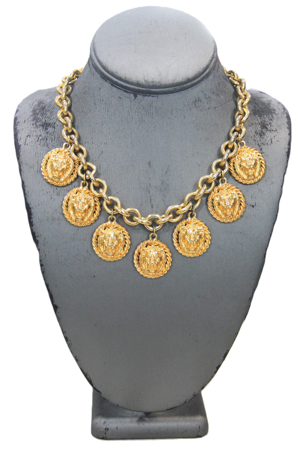ANNE KLEIN VINTAGE LION CHARM NECKLACE & PIERCED EARRINGS SET