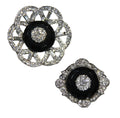 Pair of Art Deco black glass & crystal brooches