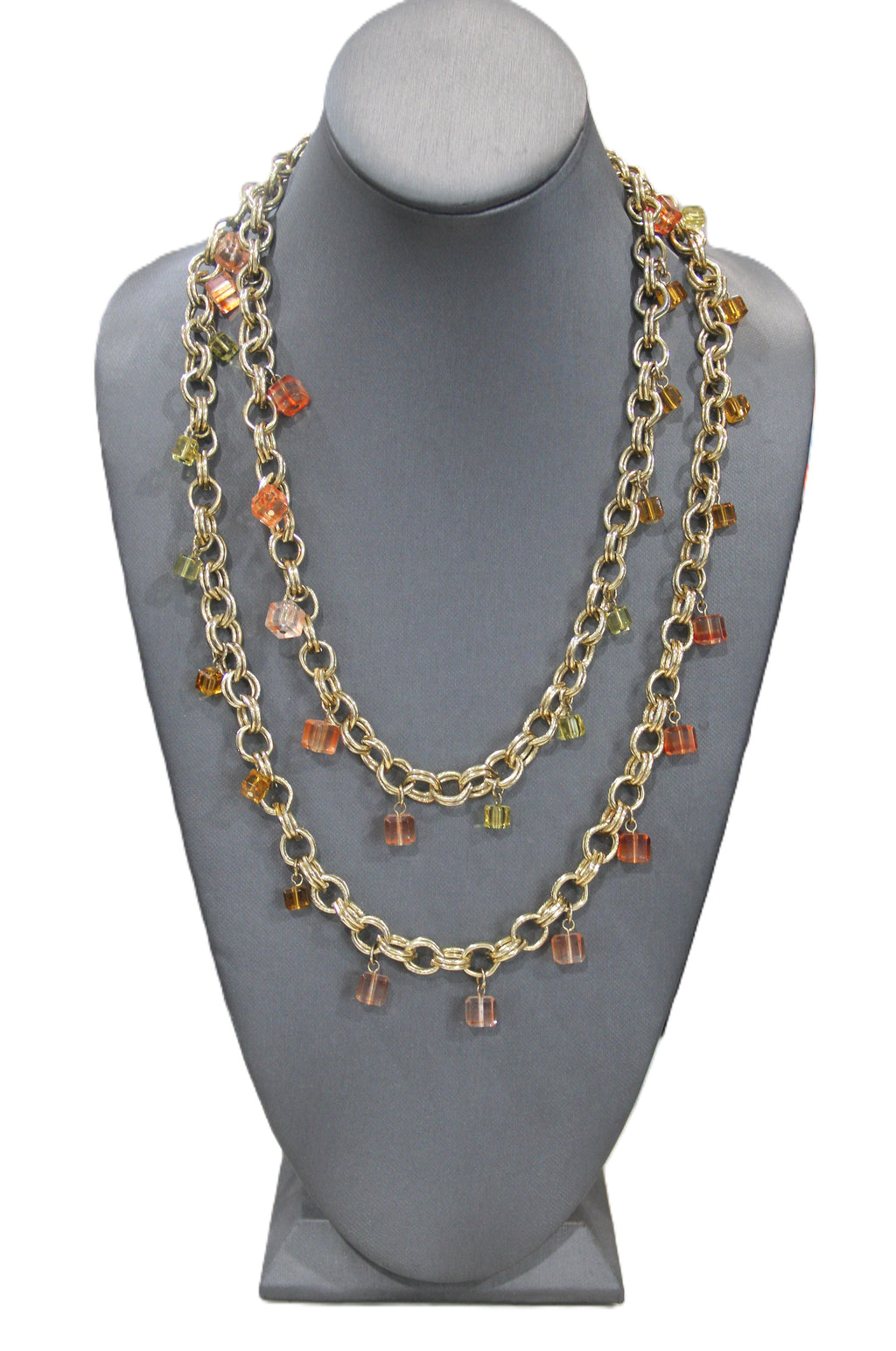 Banana Republic glass cube charm gold chain layering necklace