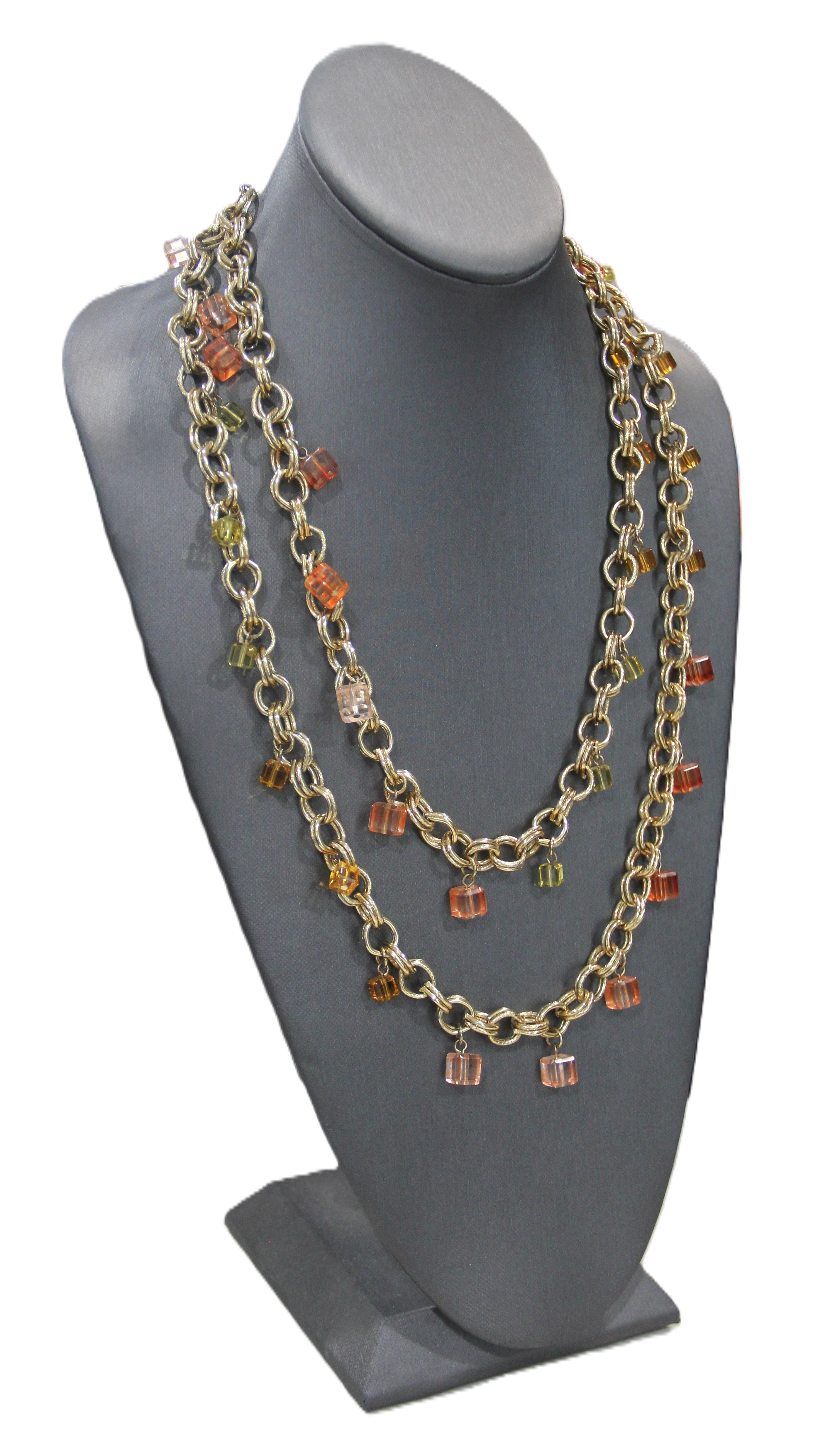 Banana Republic glass cube charm gold chain layering necklace