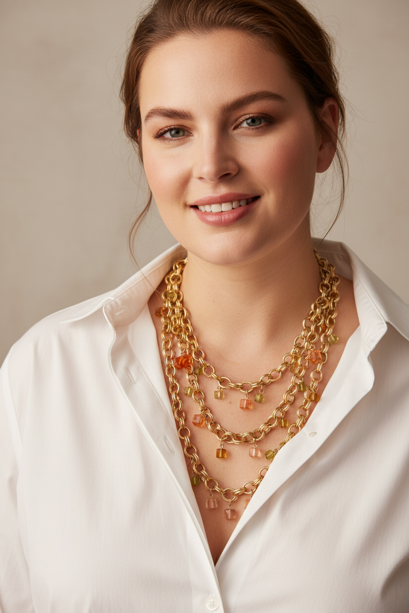 Banana Republic glass cube charm gold chain layering necklace