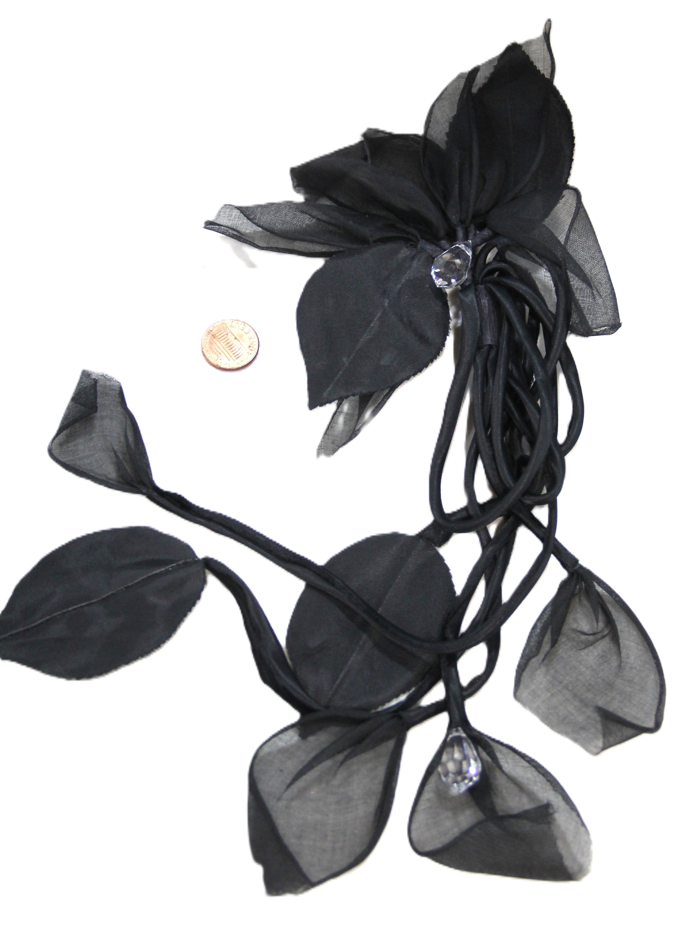 Vintage dramatic black flowy flower brooch