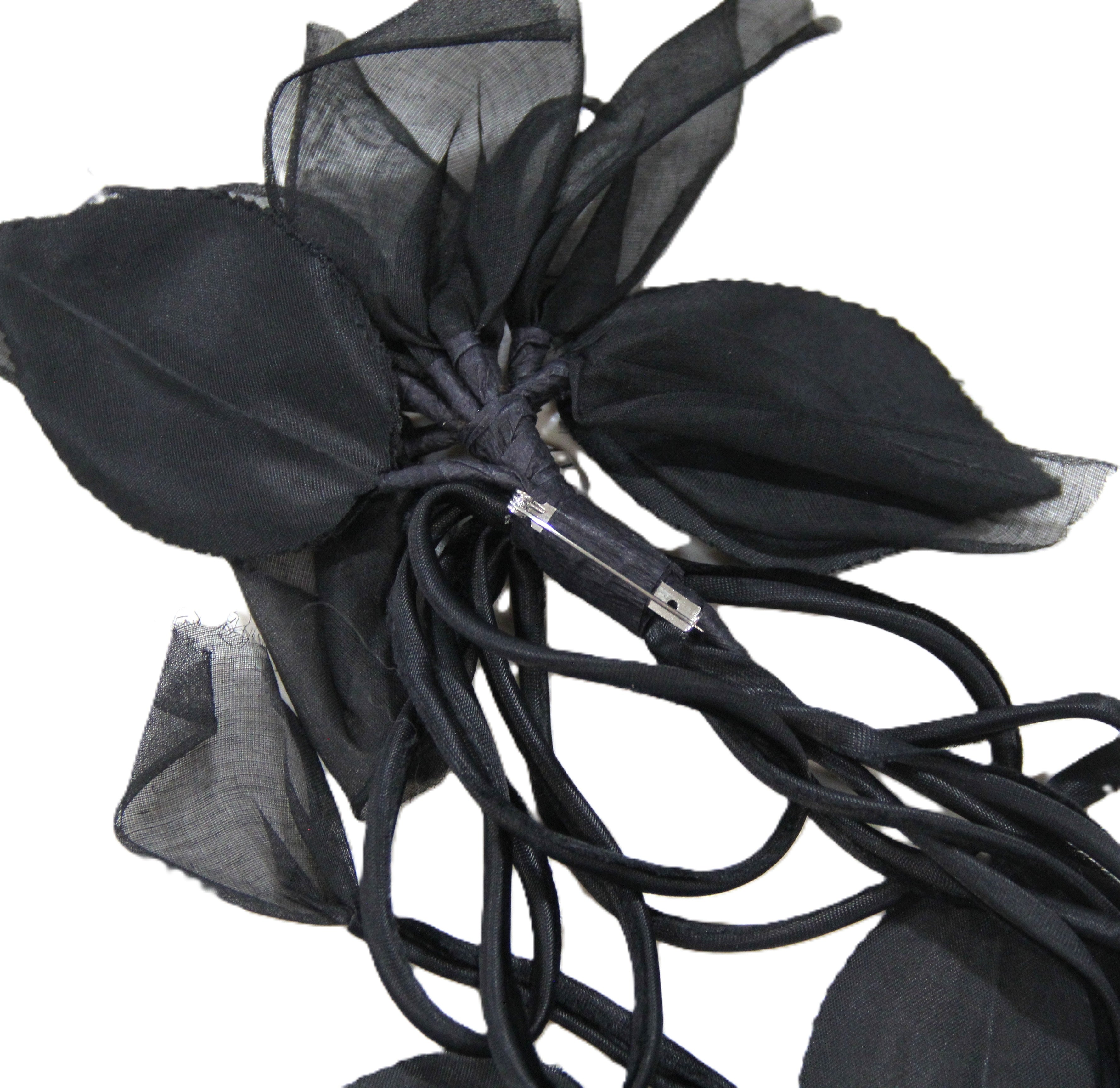 Vintage dramatic black flowy flower brooch
