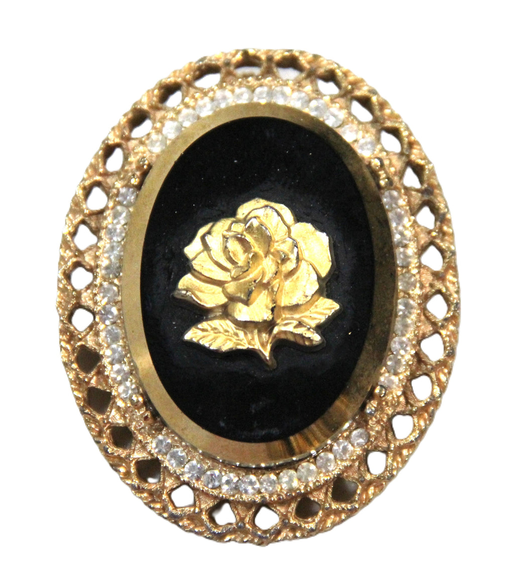 Vintage black glass flower cameo pendant brooch
