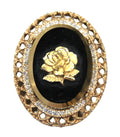Vintage black glass flower cameo pendant brooch