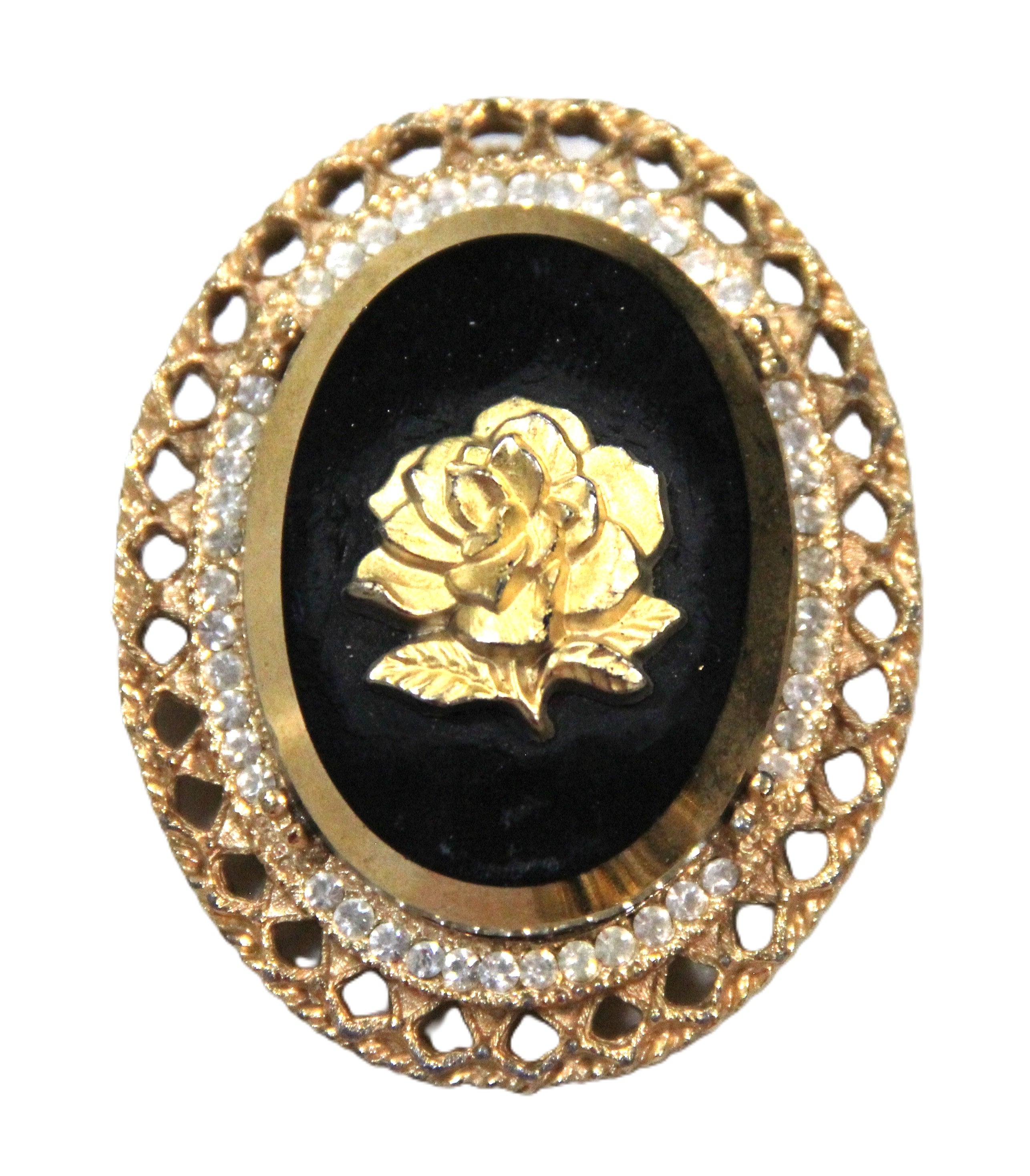 Vintage black glass flower cameo pendant brooch