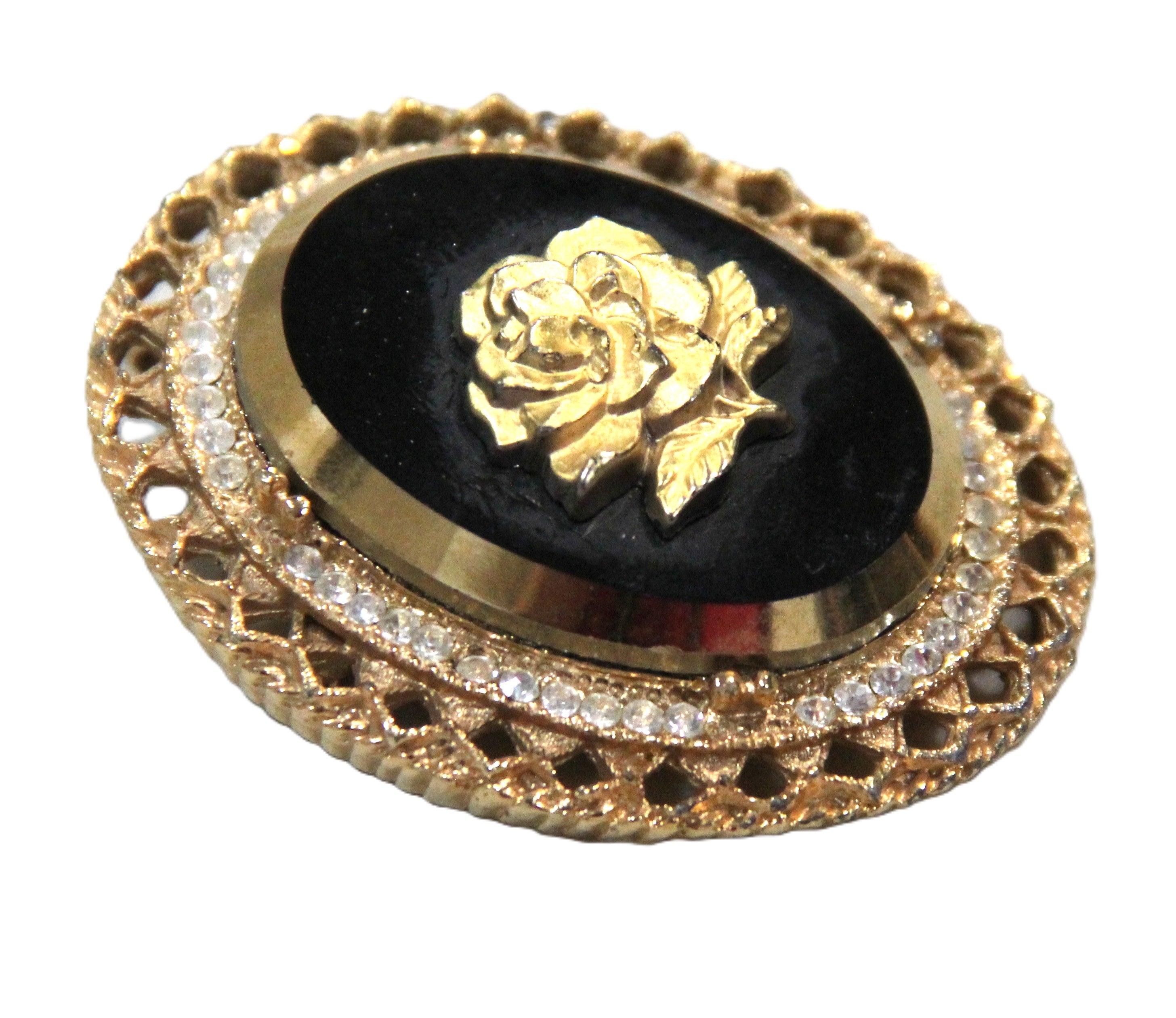 Vintage black glass flower cameo pendant brooch