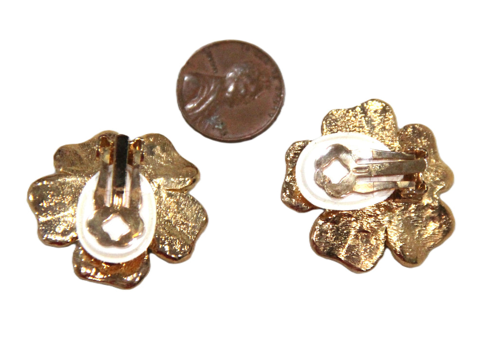 DEAD STOCK PAVE CRYSTAL & CABOCHON FLOWER EARRINGS