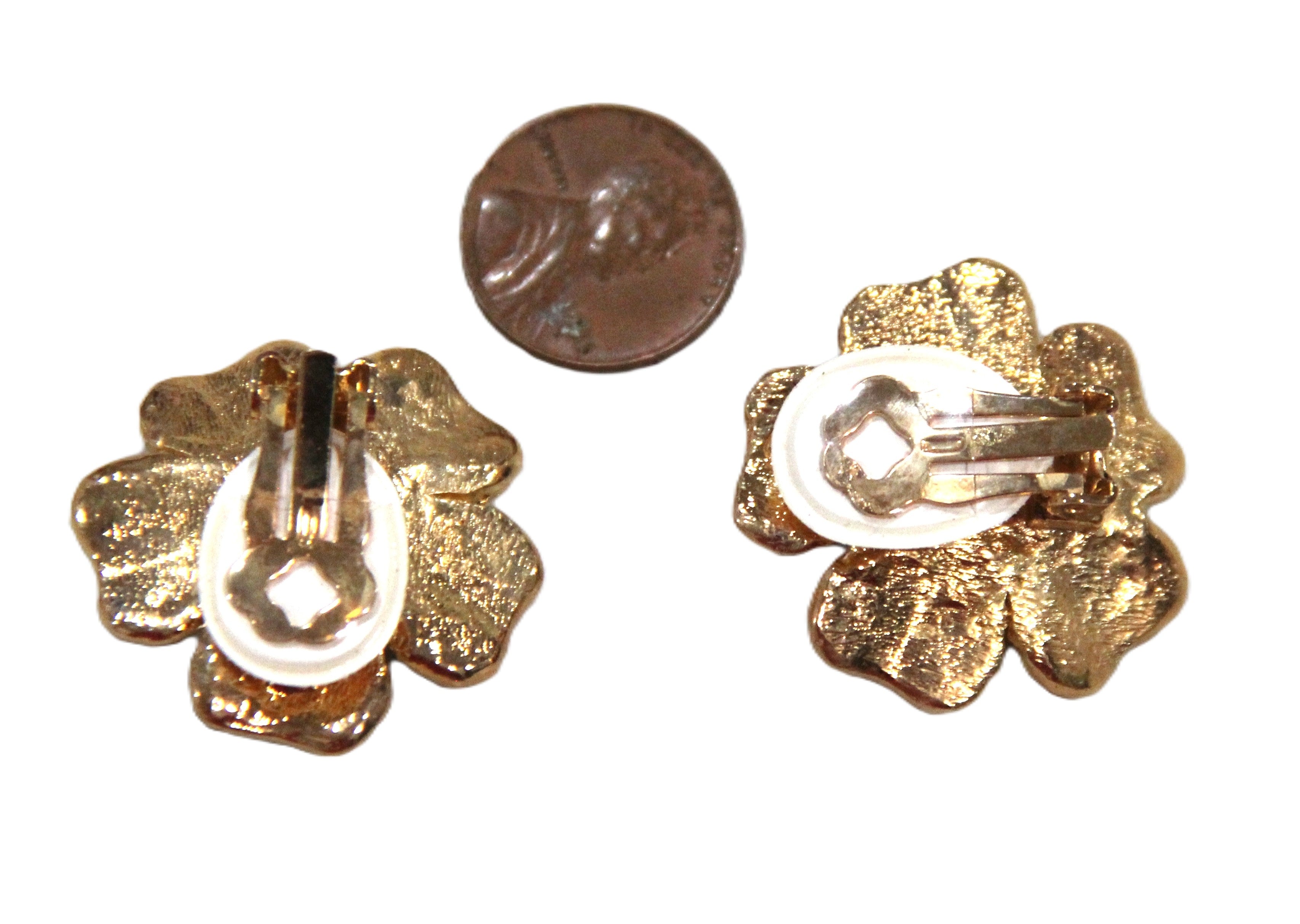 DEAD STOCK PAVE CRYSTAL & CABOCHON FLOWER EARRINGS