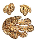 Vintage Capri signed gold plated leaf or feather brooch & earring set