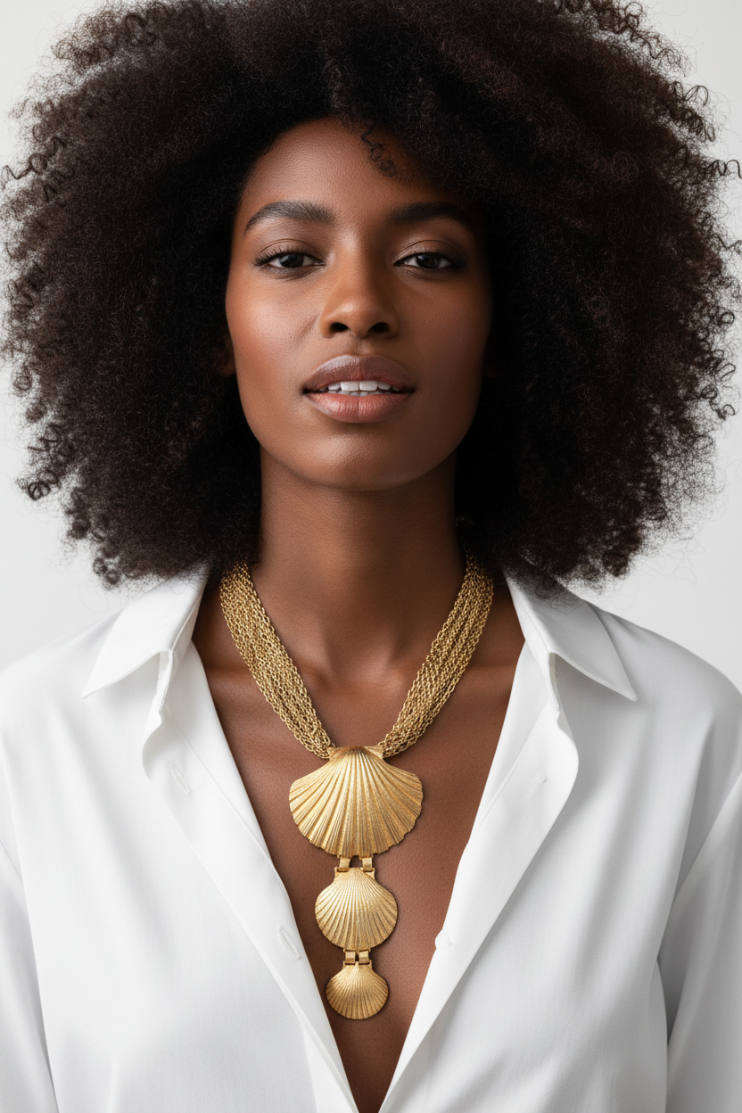 CASTLECLIFF VINTAGE SHELL PENDANT STATEMENT NECKLACE