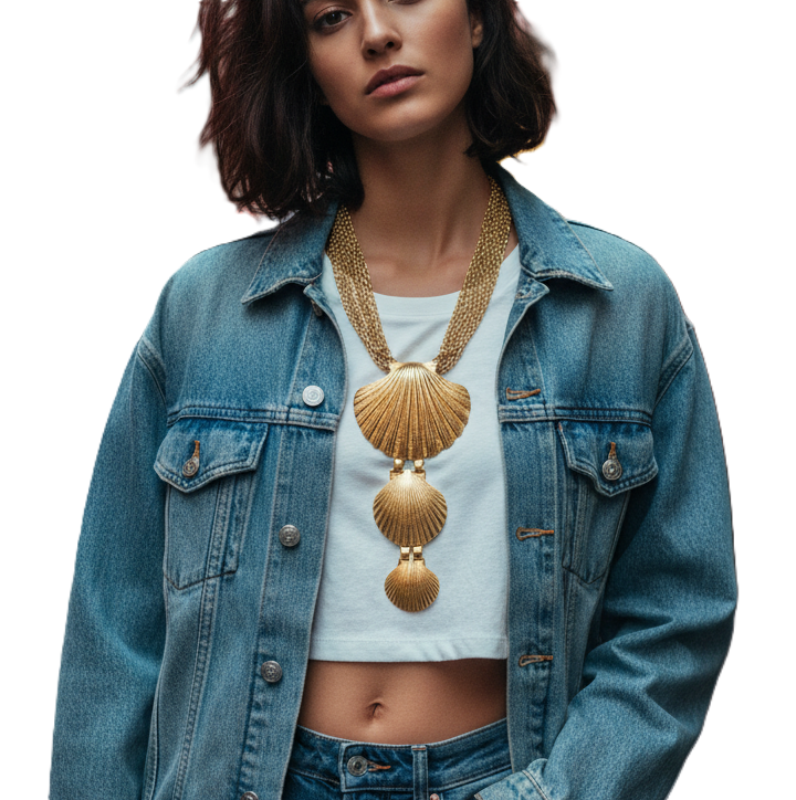CASTLECLIFF VINTAGE SHELL PENDANT STATEMENT NECKLACE