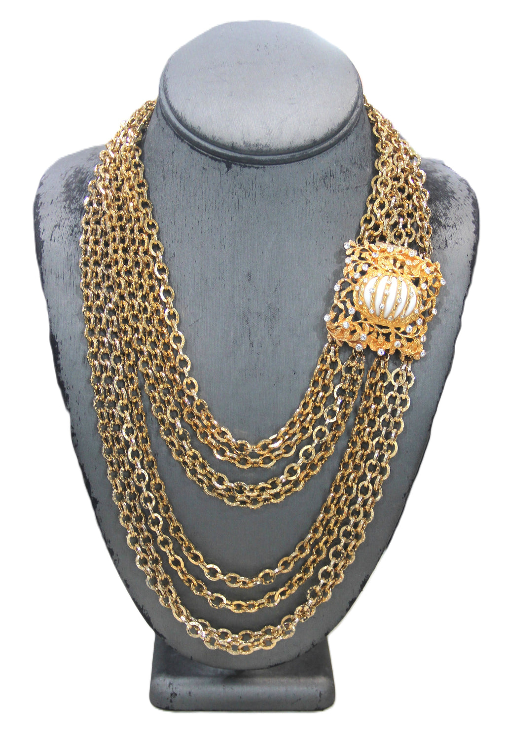 CASTLECLIFF VINTAGE MULTI-STRAND FANCY CABOCHON CLASP STATEMENT NECKLACE