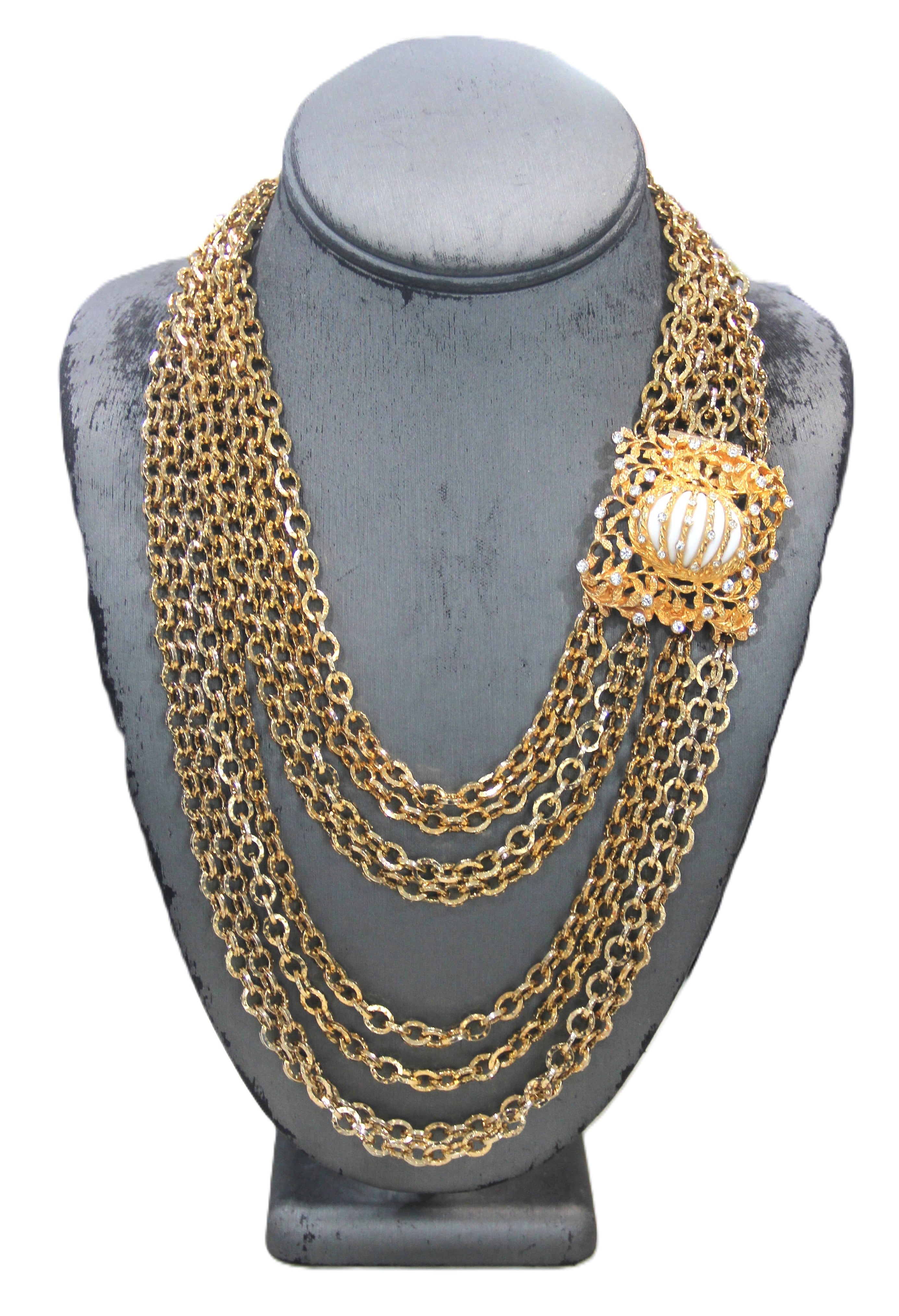 CASTLECLIFF VINTAGE MULTI-STRAND FANCY CABOCHON CLASP STATEMENT NECKLACE