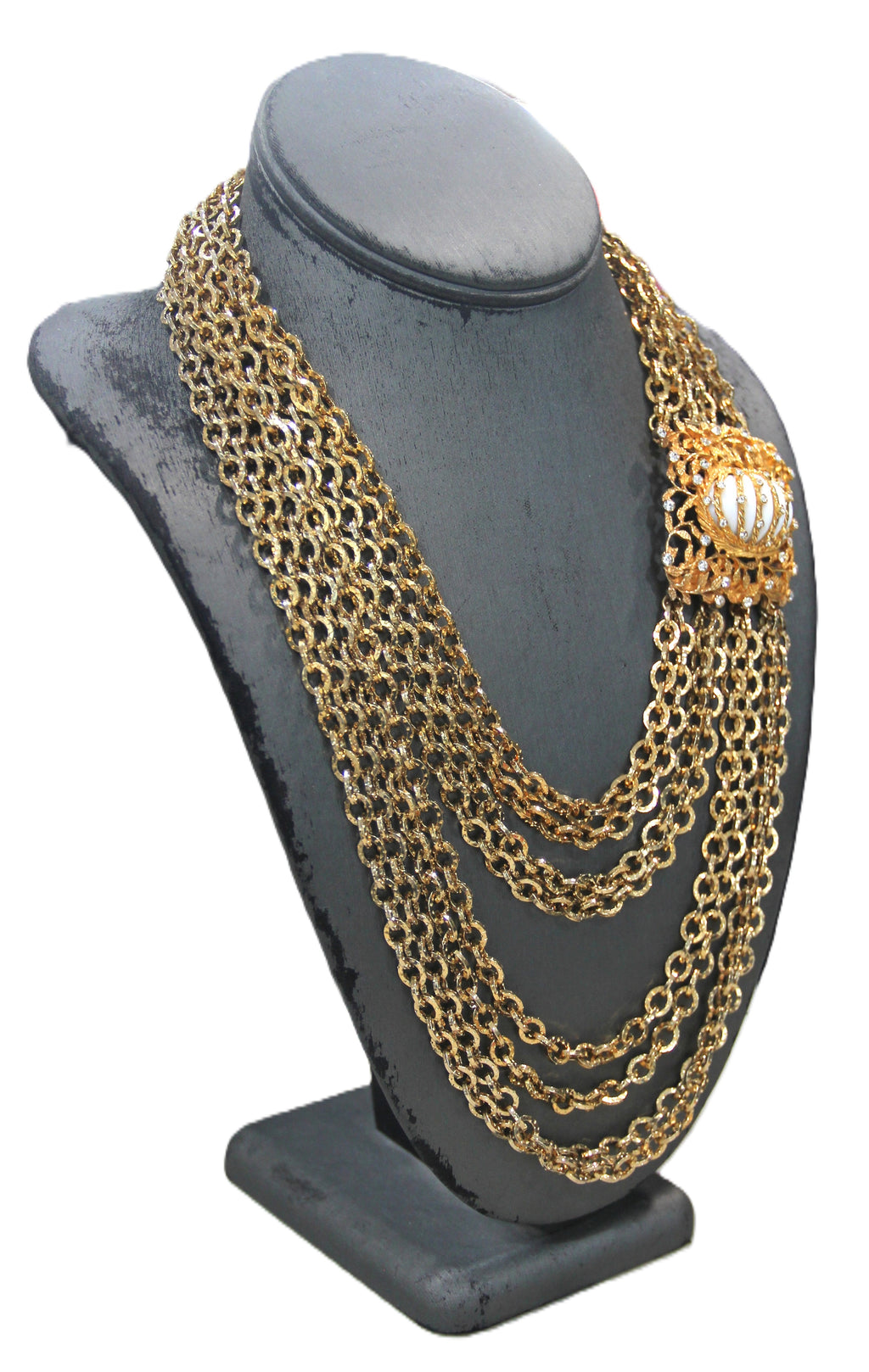 CASTLECLIFF VINTAGE MULTI-STRAND FANCY CABOCHON CLASP STATEMENT NECKLACE