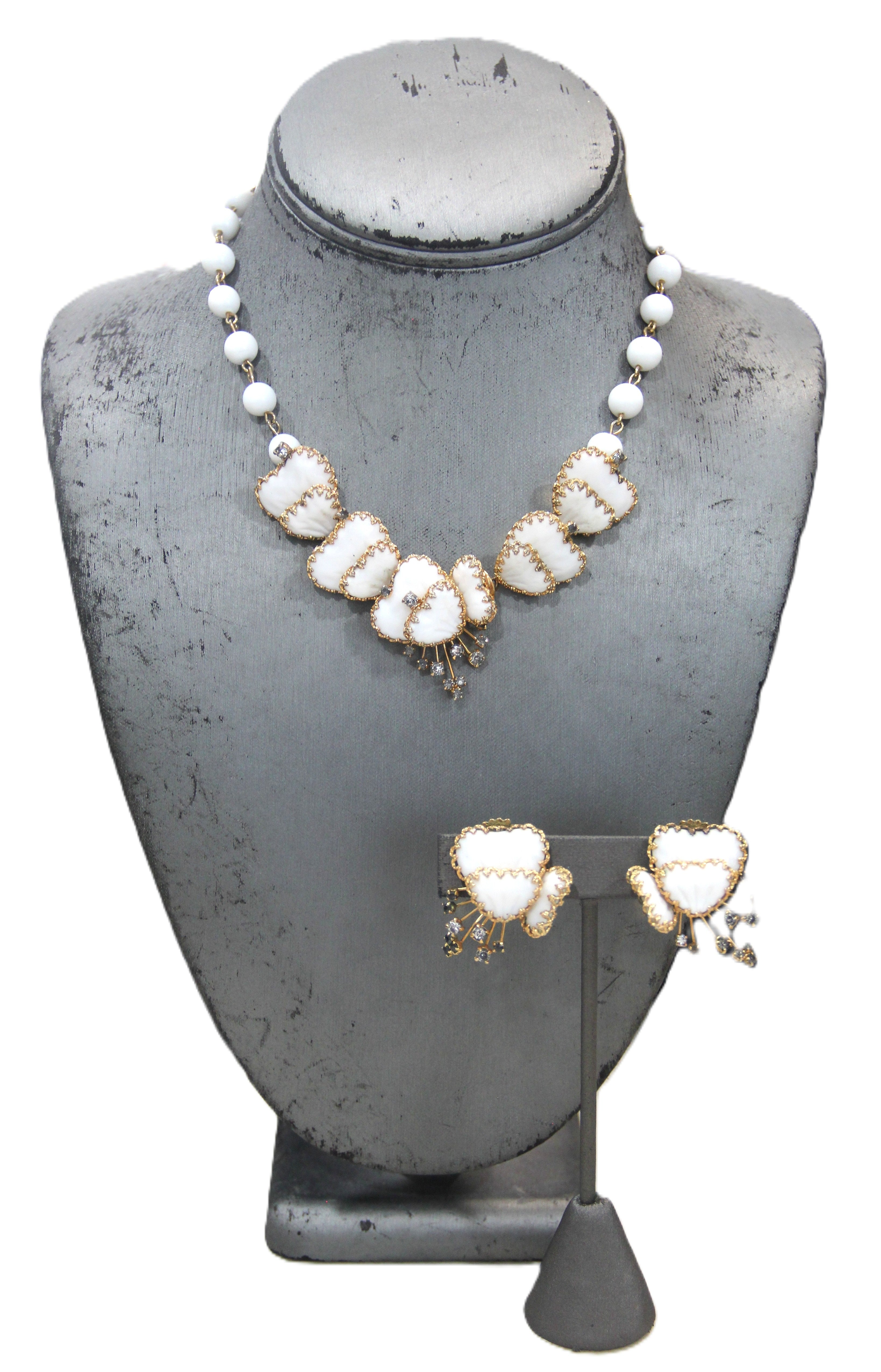 CHRISTIAN DIOR BY KRAMER MAYORKA PETAL GLASS NECKLACE & EARRINGS