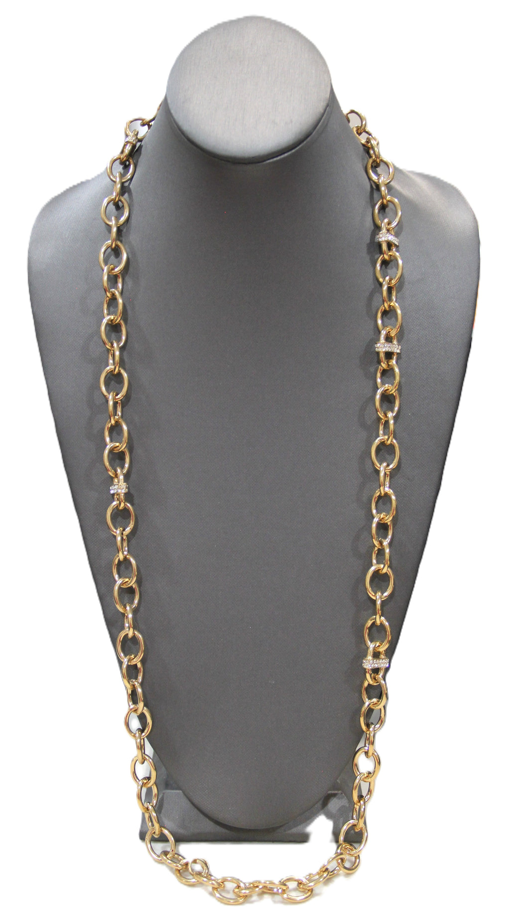 DEAD STOCK UNSIGNED CINER CRYSTAL PAVE ACCENT GOLD LINK LAYERING NECKLACE
