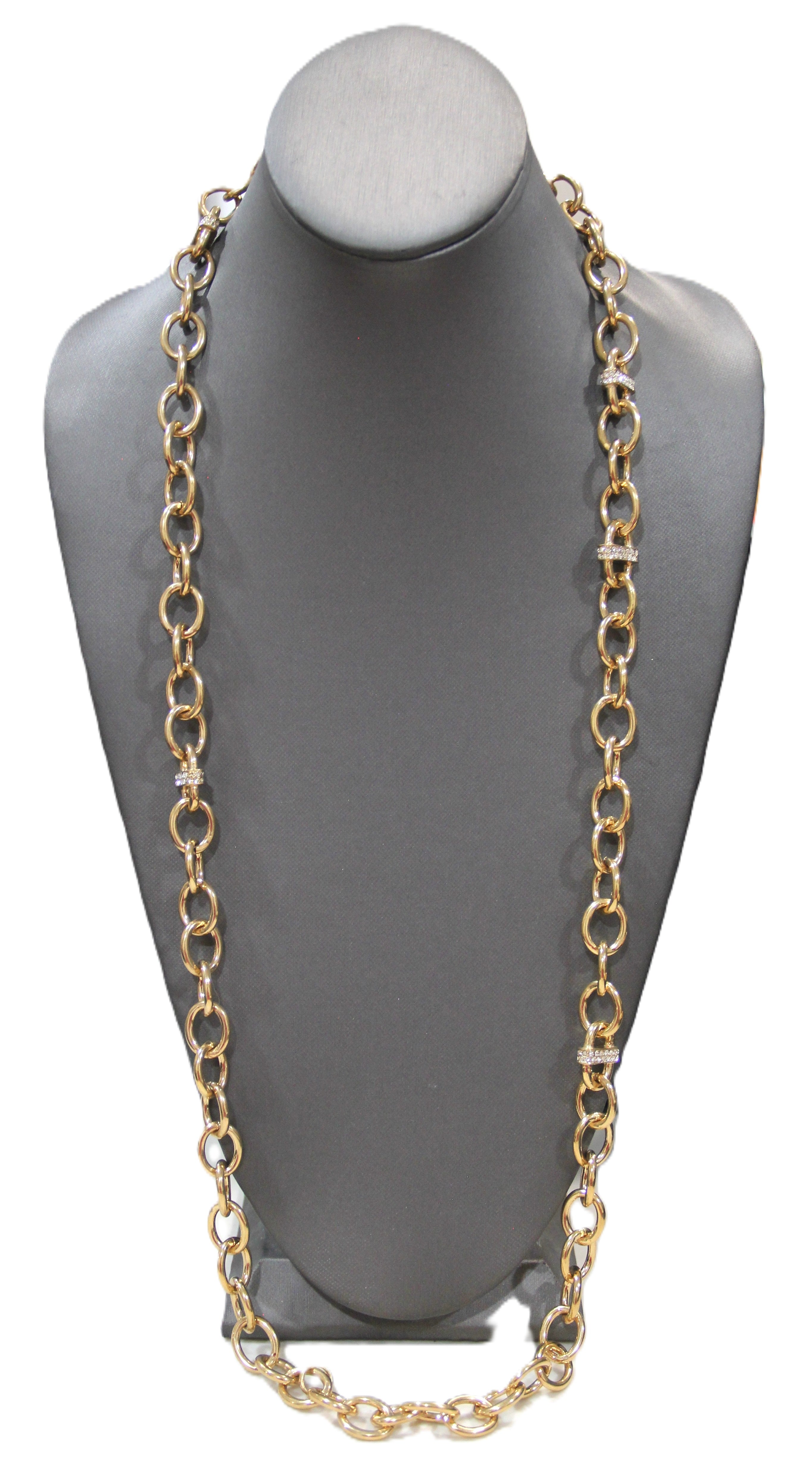 DEAD STOCK UNSIGNED CINER CRYSTAL PAVE ACCENT GOLD LINK LAYERING NECKLACE