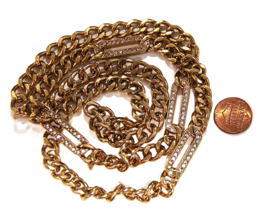 DEAD STOCK UNSIGNED CINER CRYSTAL PAVE PAPER CLIP CHAIN STATION NECKLACE