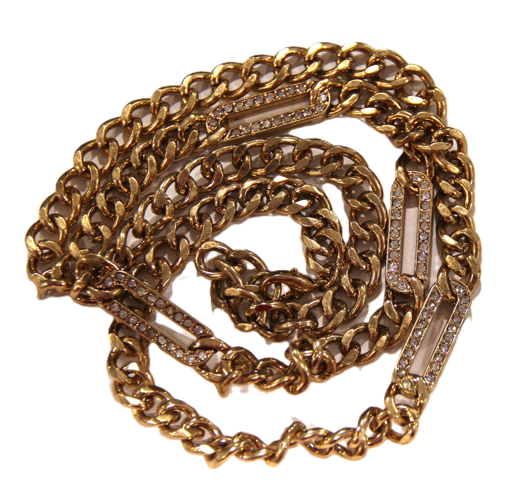 DEAD STOCK UNSIGNED CINER CRYSTAL PAVE PAPER CLIP CHAIN STATION NECKLACE