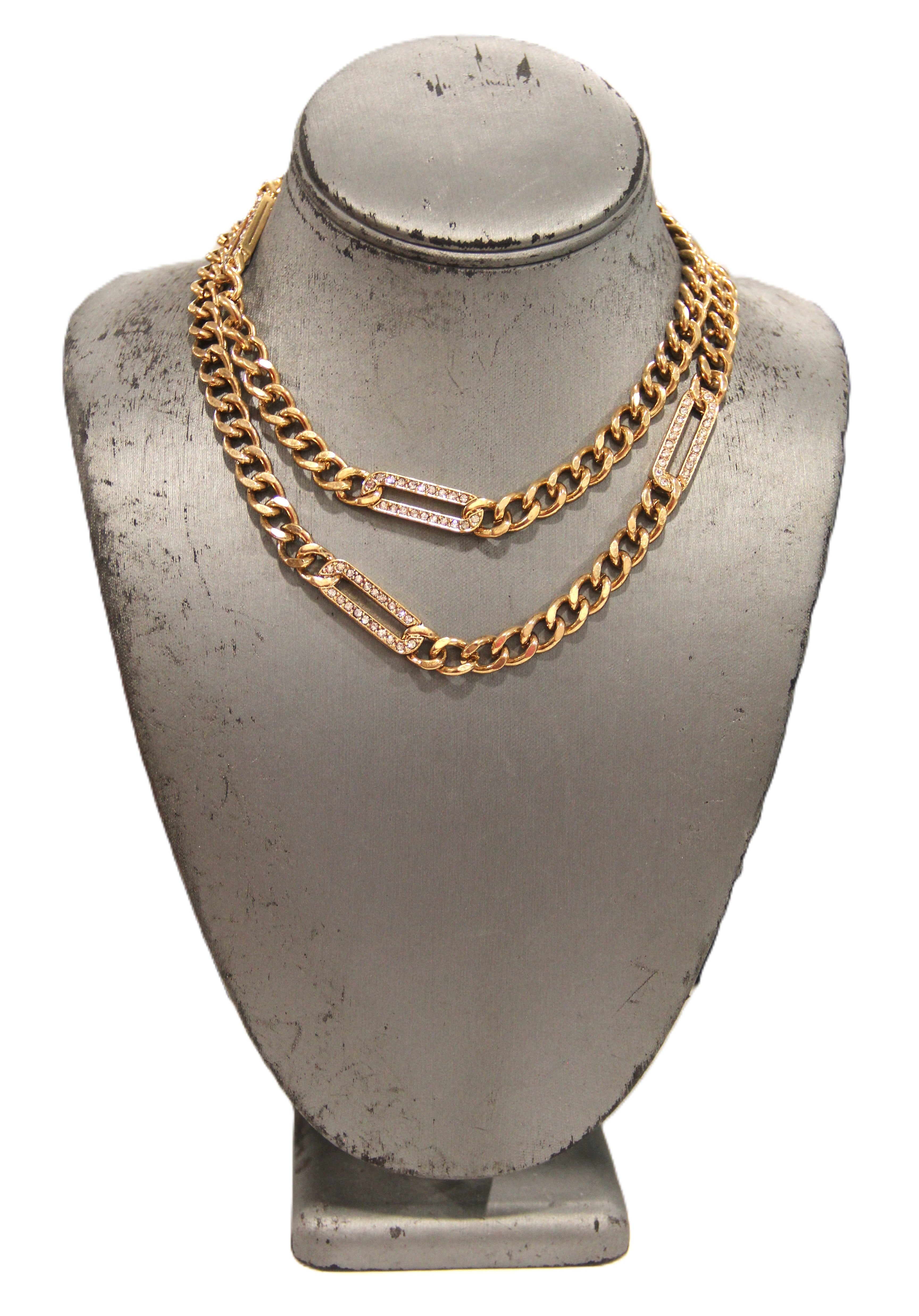 DEAD STOCK UNSIGNED CINER CRYSTAL PAVE PAPER CLIP CHAIN STATION NECKLACE