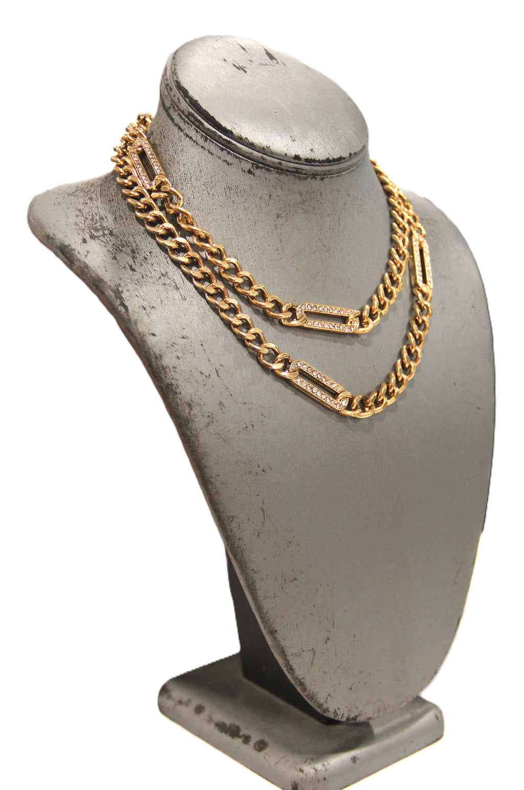 DEAD STOCK UNSIGNED CINER CRYSTAL PAVE PAPER CLIP CHAIN STATION NECKLACE