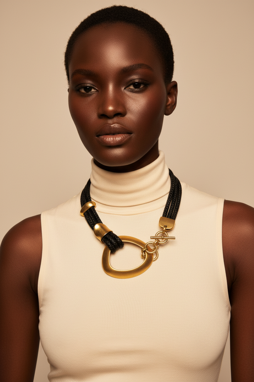 Clara Casavina matte gold & black toggle necklace